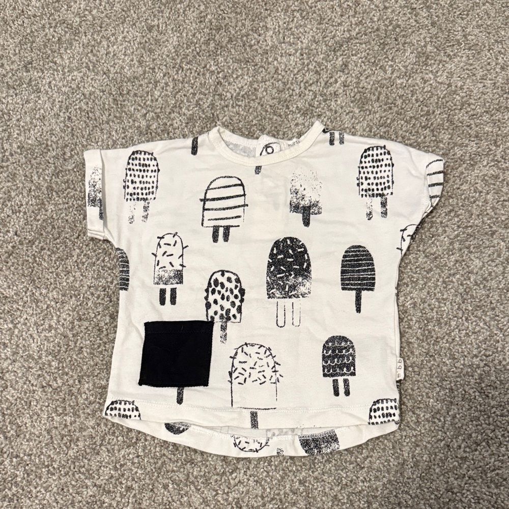 MILES BABY infant Ice Cream Print T-Shirt - Black and White, Size 9M